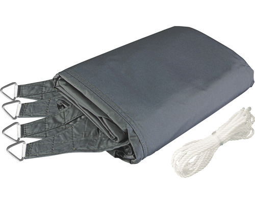 Graues Sonnensegel mit Seilen und Befestigungsringen