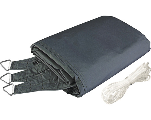 Graues Sonnensegel mit Seil und Befestigungselementen