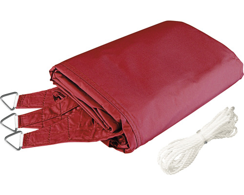 Burgunderrotes Sonnensegel mit Seilen und Befestigungsringen