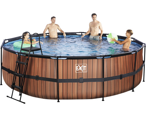 Familienpool mit Holzoptik und Leiter