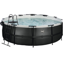 Aufstellpool Framepool-Set EXIT BlackLeather Style rund Ø 427x122 cm inkl. Sandfilteranlage, Abdeckung & Leiter schwarz