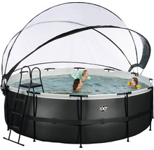 Aufstellpool Framepool-Set EXIT BlackLeather Style rund Ø 427x122 cm inkl. Sandfilteranlage, Abdeckung & Leiter schwarz