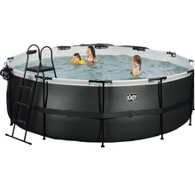 Aufstellpool Framepool-Set EXIT BlackLeather Style rund Ø 427x122 cm inkl. Sandfilteranlage, Abdeckung & Leiter schwarz