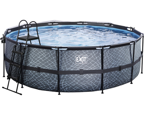 Aufstellpool Framepool-Set EXIT StonePool rund Ø 450x122 cm inkl. Sandfilteranlage, Abdeckung & Leiter Steinoptik