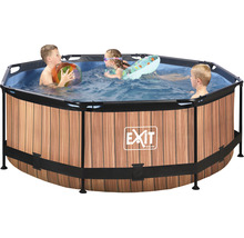 Aufstellpool Framepool-Set EXIT WoodPool rund Ø 244 x 76 cm inkl. Kartuschenfilteranlage Holzoptik