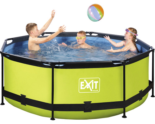 Kinder spielen in einem EXIT Toys Frame Pool mit Wasserball