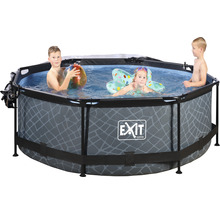 Aufstellpool Framepool-Set EXIT StonePool rund Ø 244x76 cm inkl. Kartuschenfilteranlage & Abdeckung Steinoptik
