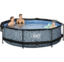 Familienpool mit Stahlrahmen und grauer Steinoptik