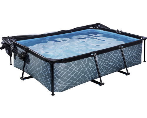 Aufstellpool Framepool-Set EXIT StonePool rechteckig 300x200x65 cm inkl. Kartuschenfilteranlage & Abdeckung Steinoptik