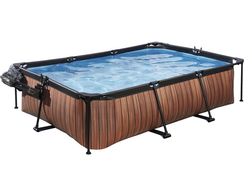 Aufstellpool Framepool-Set EXIT WoodPool rechteckig 220x150x65 cm inkl. Kartuschenfilteranlage & Abdeckung Holzoptik