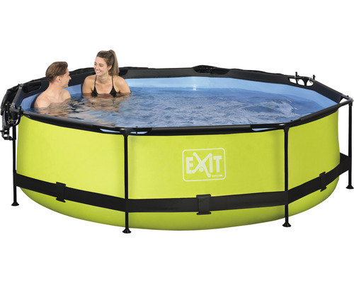 Aufstellpool mit Stahlrahmen und Personen im Wasser
