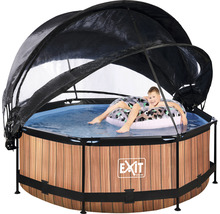 Aufstellpool mit Überdachung und Kind im Schwimmreifen