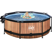 Aufstellpool mit Holzoptik und Kind im Wasser