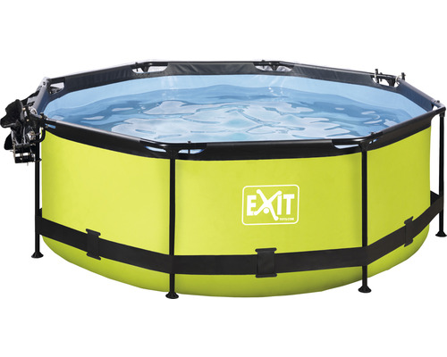 Aufstellpool Framepool-Set EXIT Lime rund Ø 244x76 cm inkl. Kartuschenfilteranlage, Abdeckung & Sonnenschutz grün
