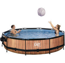Aufstellpool mit Holzoptik und spielenden Personen