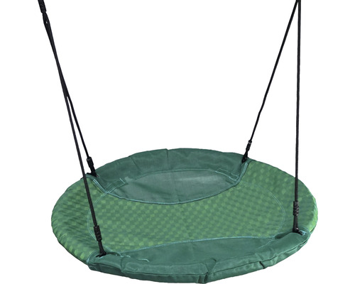 Runde grüne Nestschaukel mit schwarzen Seilen