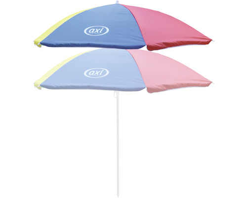 Zwei bunte Sonnenschirme mit AXI Logo