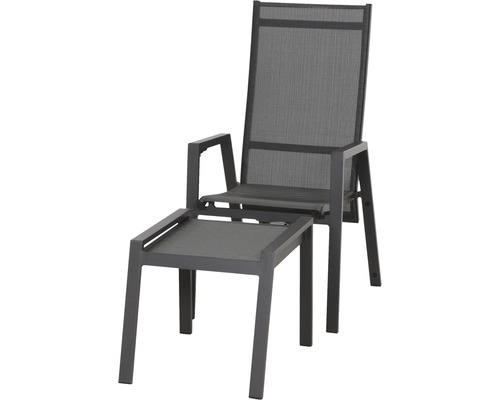 Gartenstuhl mit Fußhocker aus Aluminium und Textil