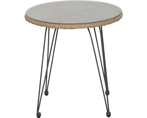 Runder Beistelltisch mit Glasplatte und Metallbeinen