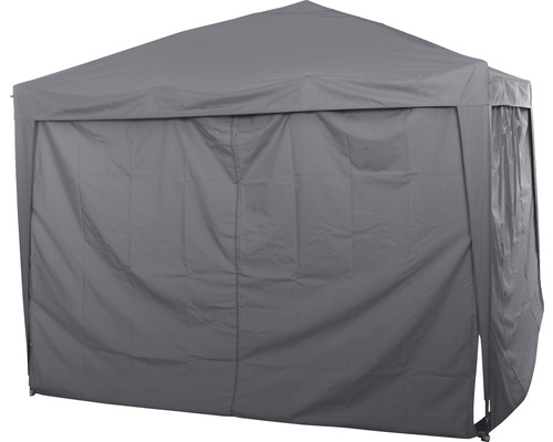 Grauer Pavillon mit Seitenwänden zum Schutz vor Wind und Wetter