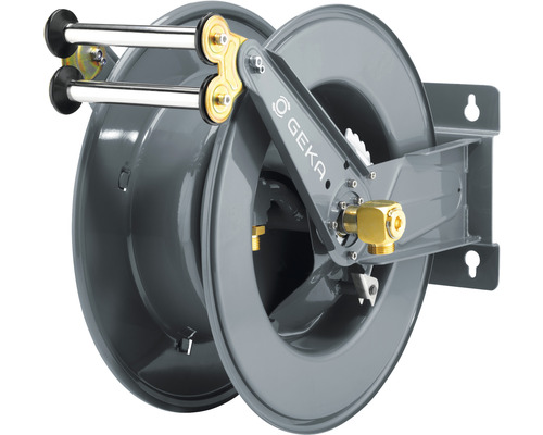 Graue GEKA Schlauchtrommel zur Wandmontage