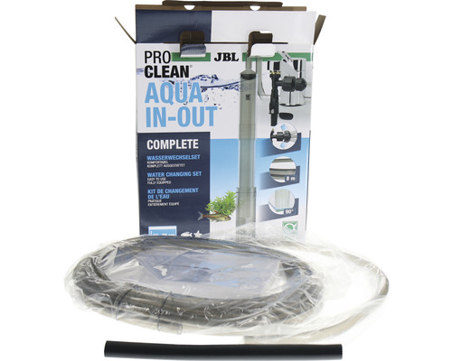JBL Aqua In-Out Complete Wasserwechselset im geöffneten Karton mit Schlauch