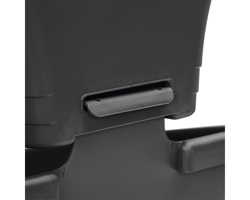 Detailaufnahme einer schwarzen Gartenbox mit Griff