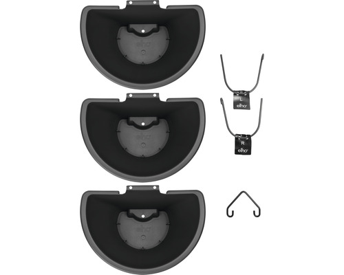 Drei halbrunde Pflanztöpfe mit Bewässerungssystem und Aufhängevorrichtungen