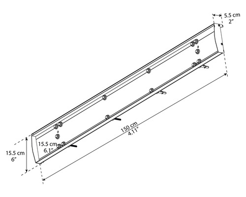 Technische Zeichnung eines 150 cm langen Installationsprofils