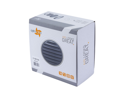 Verpackungsgrafik eines runden Tellerventils mit 100 Millimeter Durchmesser