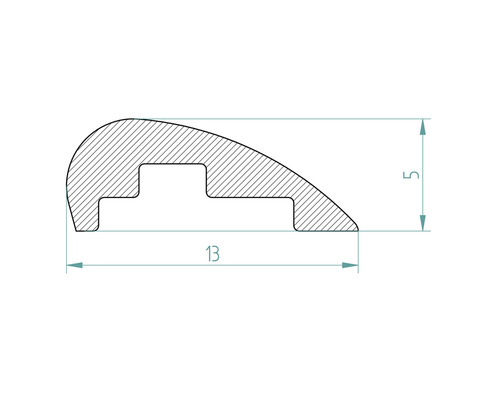 Technische Zeichnung eines Übergangsprofils mit Maßen 13 und 5