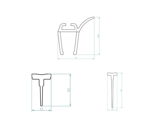 Technische Zeichnung eines Profils mit Maßangaben