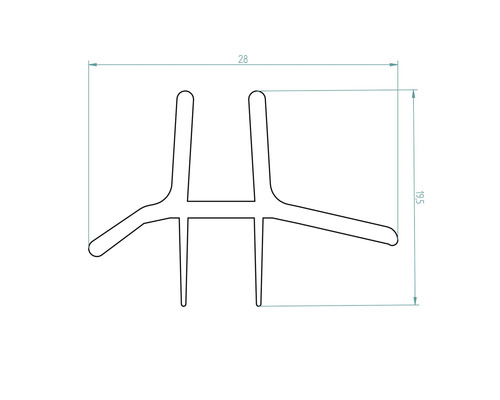 Technische Zeichnung eines Dichtungsprofils mit Maßangaben 28 und 19,5.