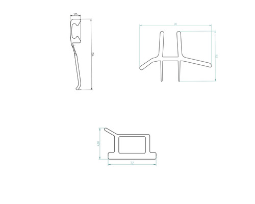 Technische Zeichnung eines Profils mit Maßangaben
