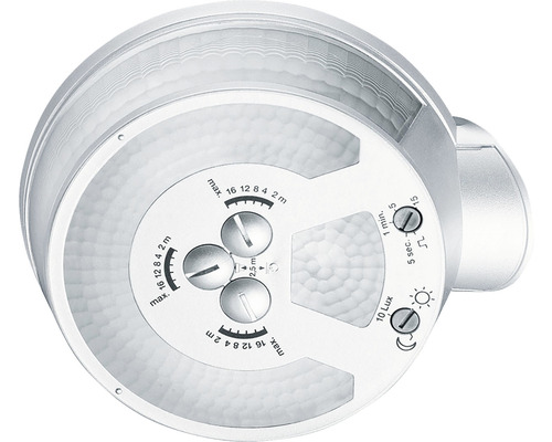 Detailansicht eines Bewegungsmelders zur Einstellung von Reichweite, Zeit und Dämmerung