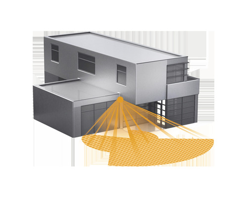 Haus mit Lichtstrahlen zur Darstellung des Erfassungsbereichs