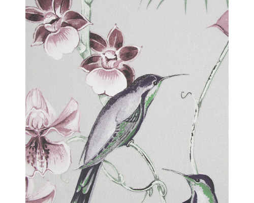 Detailansicht einer Tapete mit Kolibri- und Blumenmuster