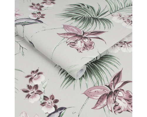 Tapete mit Blumen- und Vogelmuster