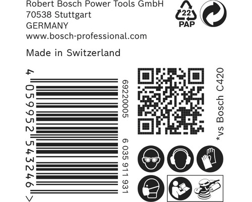 Informationen zu Robert Bosch Power Tools GmbH, Barcode, QR-Code und Sicherheitshinweise