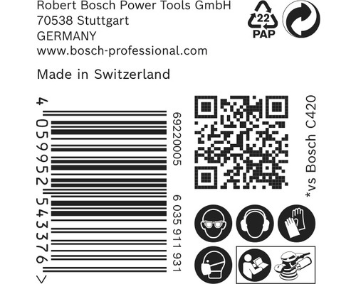 Informationen zu Robert Bosch Power Tools, Barcode, QR-Code und Sicherheitshinweisen