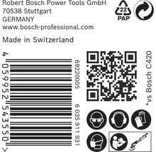 Informationen zu Robert Bosch Power Tools, Barcode, QR-Code, Papierverpackungssymbol, obligatorische Schutzausrüstungssymbole und Gerätesymbol