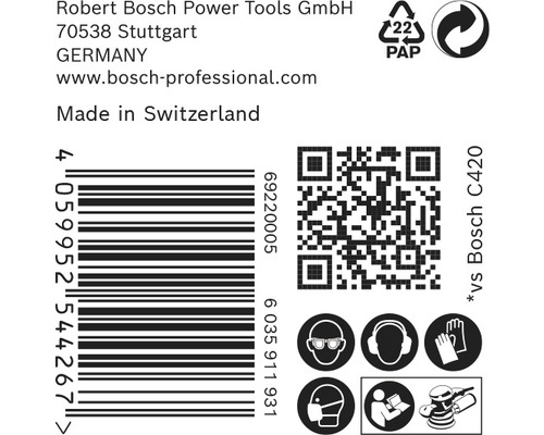 Informationen zu Robert Bosch Power Tools, Barcode, QR-Code und Sicherheitshinweise
