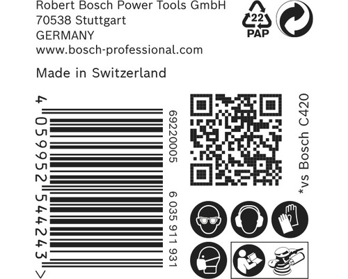 Produktverpackungsdetails mit Barcode, QR-Code und Sicherheitshinweisen