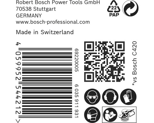 Verpackungsinformationen mit Barcode, QR-Code und Recyclinghinweis für Papierverpackung