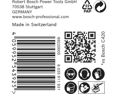 Informationen zu Robert Bosch Power Tools, Barcode, QR-Code und Sicherheitshinweise