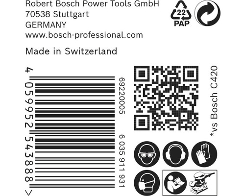 Informationen zu Robert Bosch Power Tools GmbH, Barcode, QR Code und Sicherheitshinweisen
