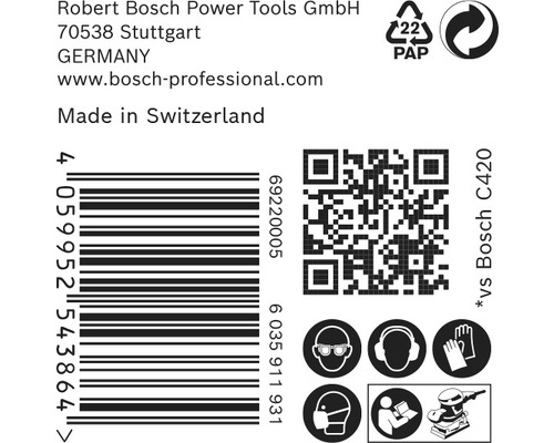 Bosch Firmeninformationen, Barcode, QR-Code und Sicherheitshinweise