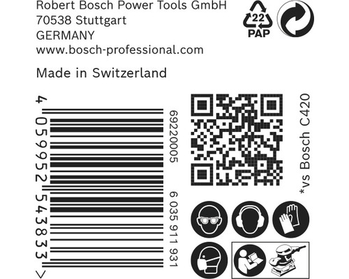 Informationen zu Robert Bosch Power Tools GmbH, Barcode, QR-Code und Sicherheitshinweise