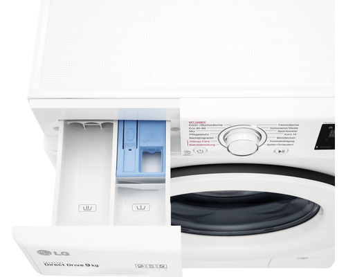 Waschmaschine mit geöffneter Waschmittelschublade