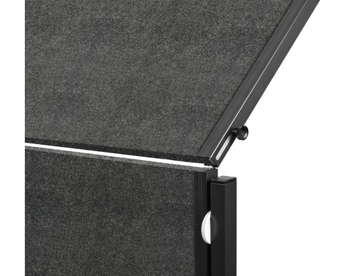 Detailansicht einer Stellwand mit Stoffbezug und Drehknopf